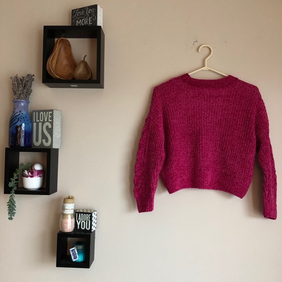 Pink Plush Cropped Sweater by Luv Lane. Super Cozy and Stylish! - Picture 11 of 16